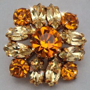 Vintage Unsigned Gold Orange Citrine Topaz Crystal Brooch
